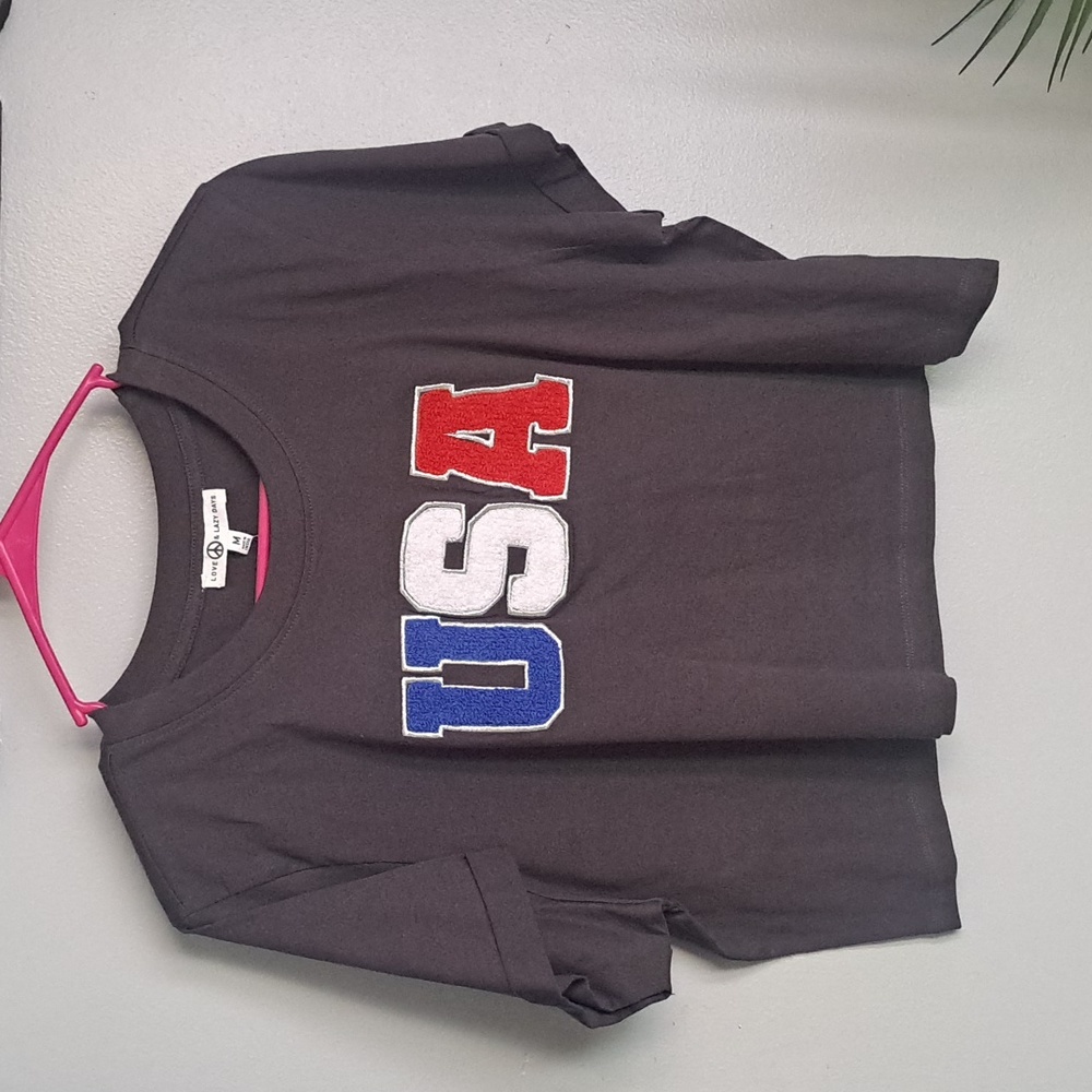 USA 🇺🇸  Boxy Crop Top Charcoal Gray Cotton Tee Sz M PTP:21.5 Length:18.5"